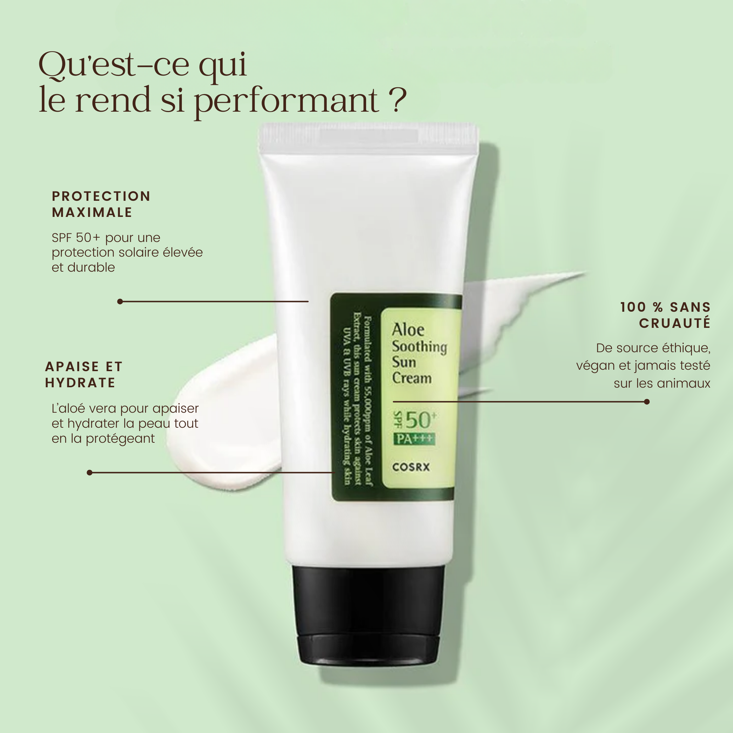 Crème solaire apaisante à l'aloe vera SPF 50+