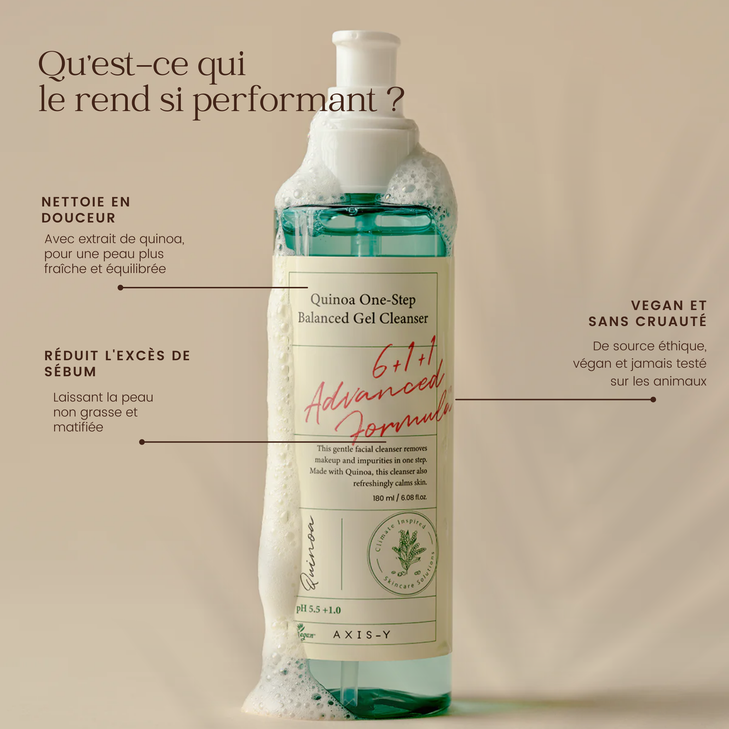 Gel nettoyant équilibré en une étape au quinoa