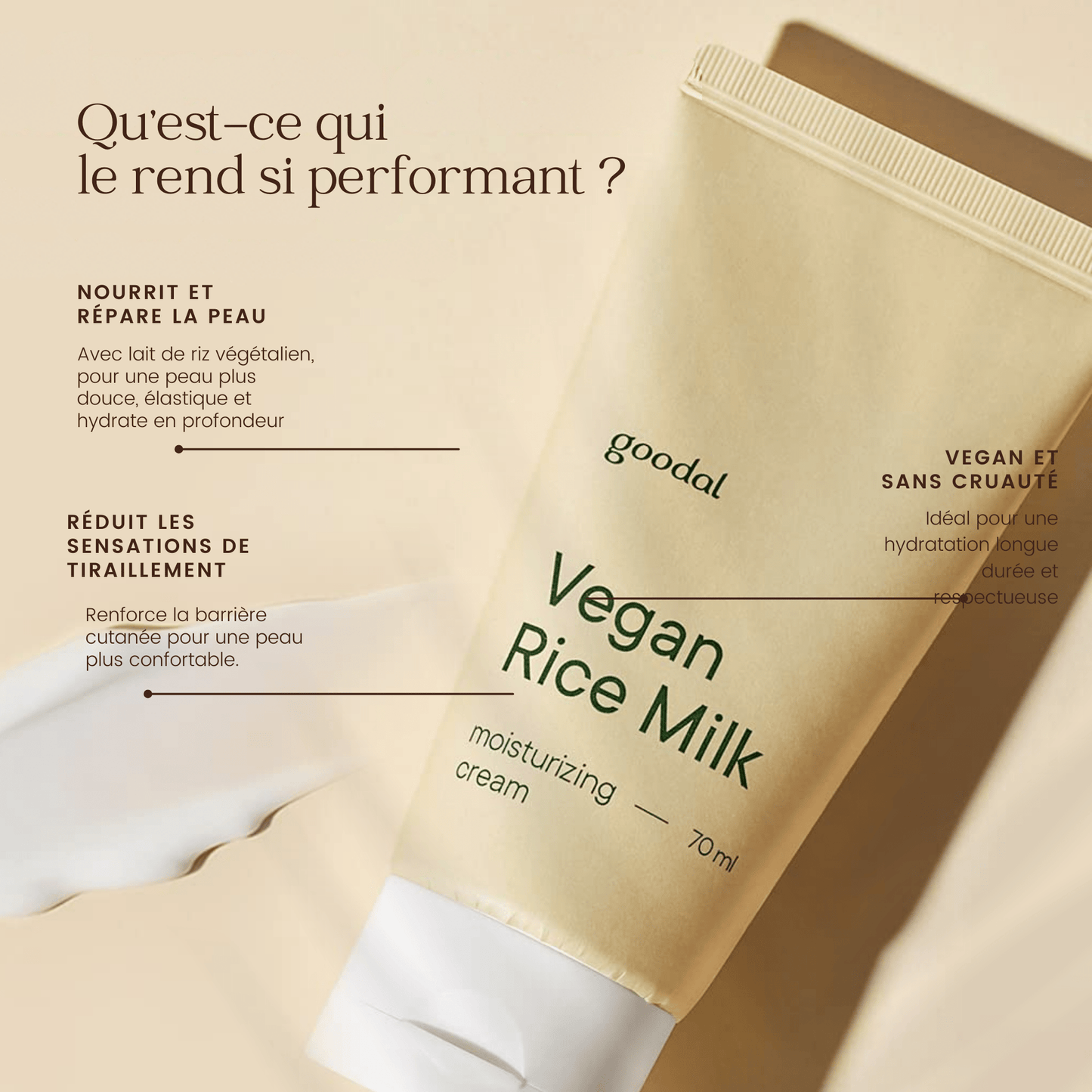 Crème hydratante au lait de riz végétalien de la marque Goodal