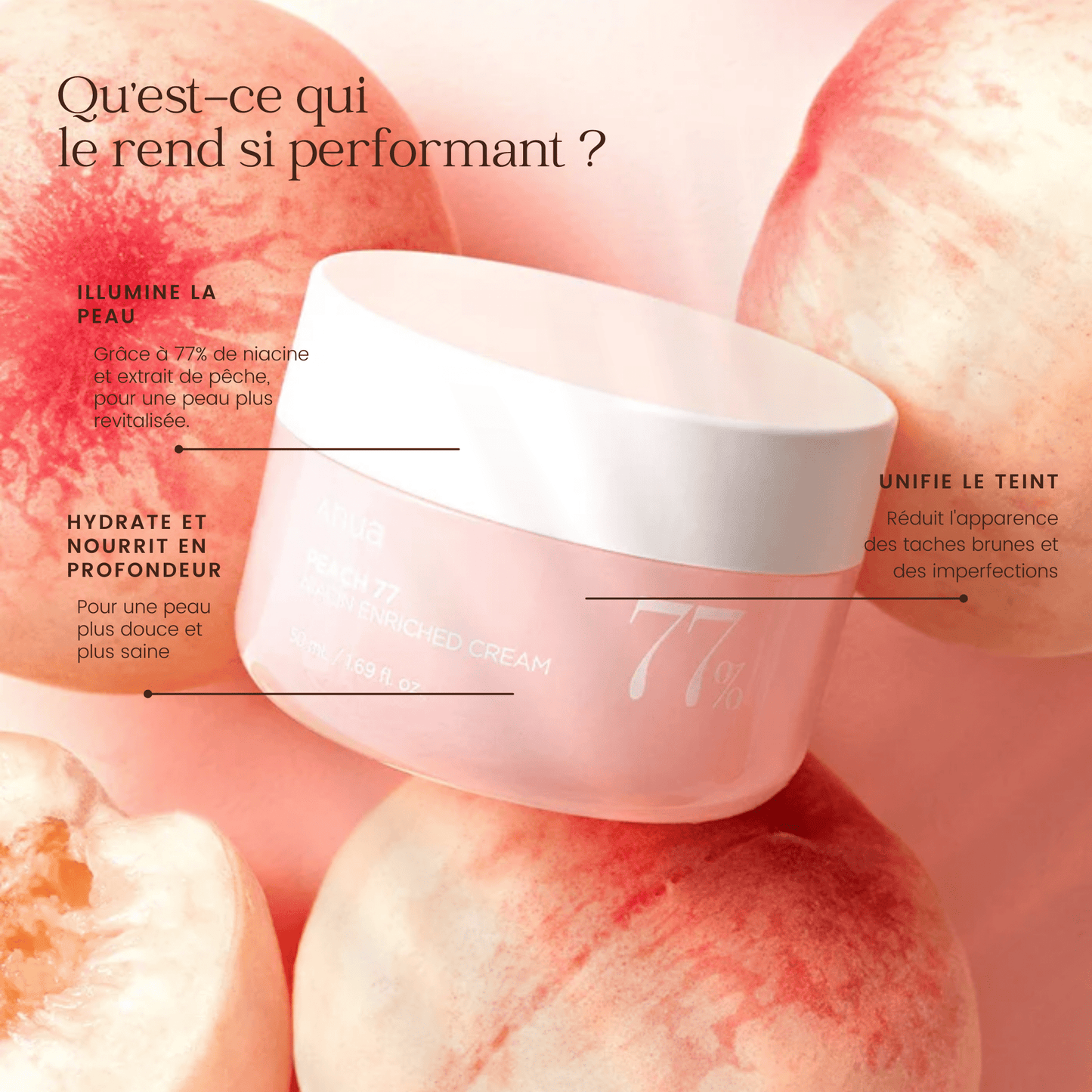 Crème hydratante enrichie en niacine à la pêche 77 de la marque Anua