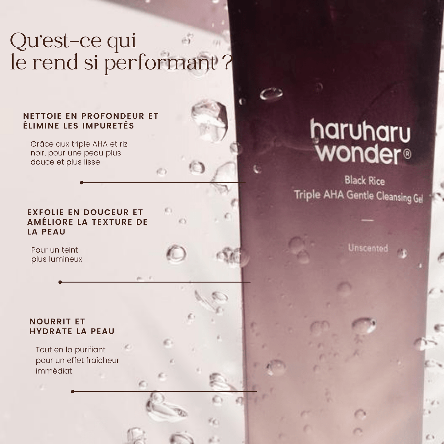 Gel nettoyant doux au riz noir triple AHA de la marque Haruharu WONDER