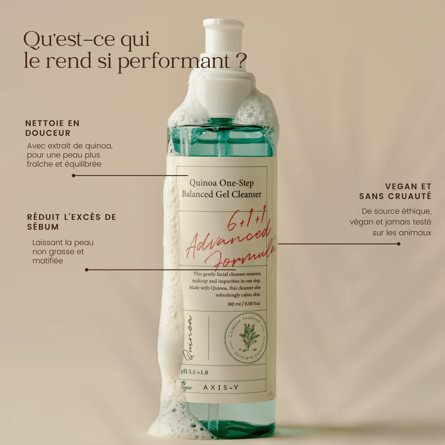 Gel nettoyant équilibré en une étape au quinoa de la marque AXIS - Y