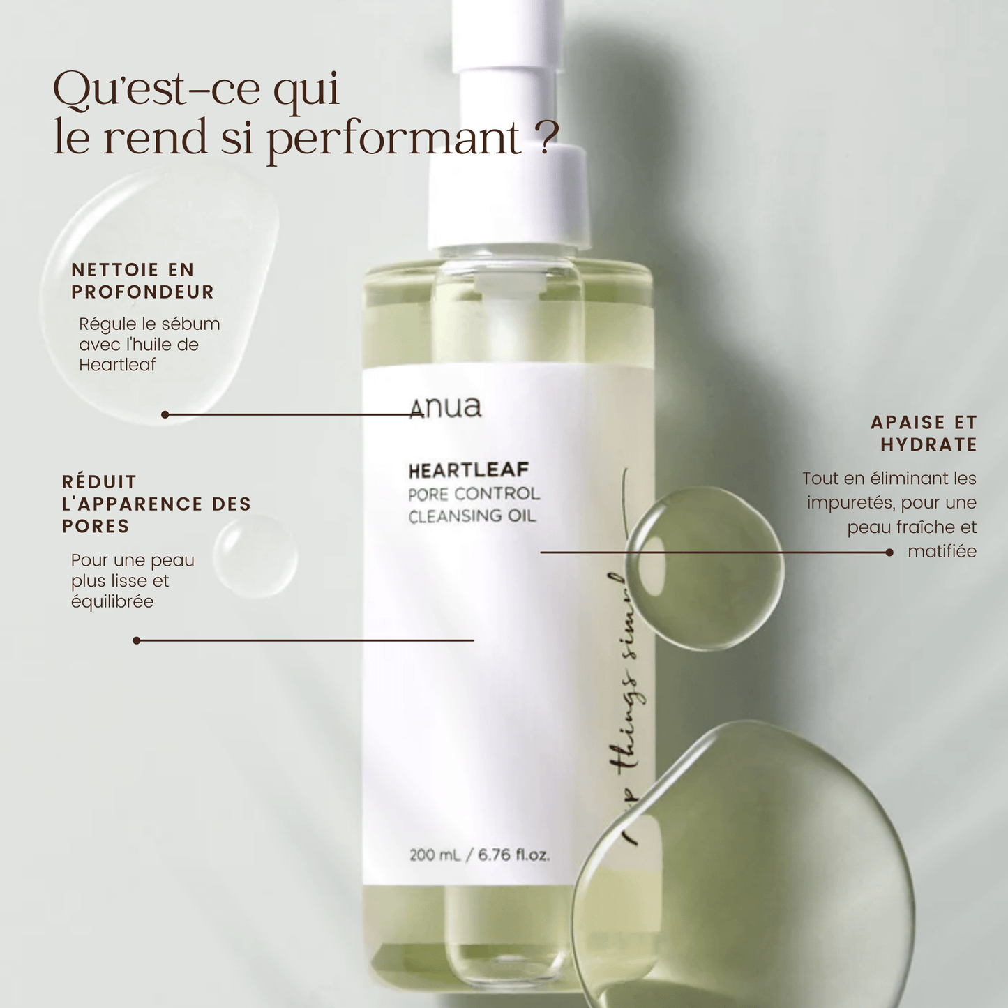 Huile nettoyante pour le contrôle des pores Heartleaf de la marque Anua