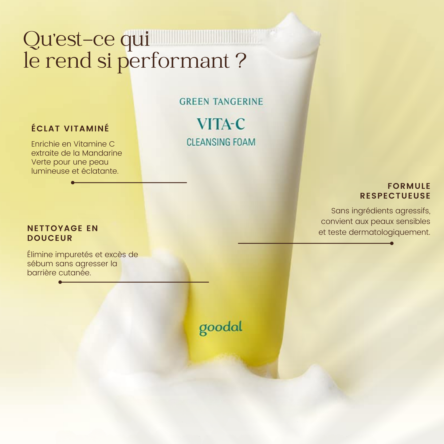 Mousse nettoyante Vita C à la mandarine verte de la marque Goodal