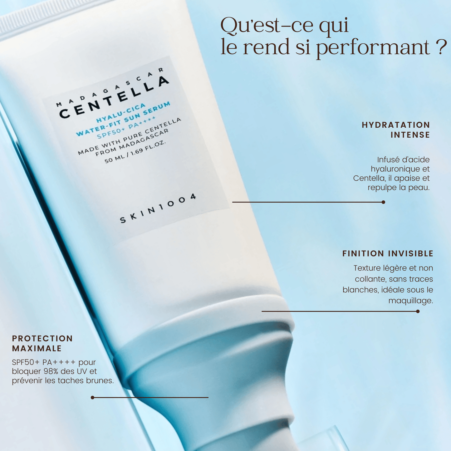 Sérum Solaire Water - Fit Madagascar Centella Hyalu - Cica SPF50+ PA++++ de la marque SKIN1004