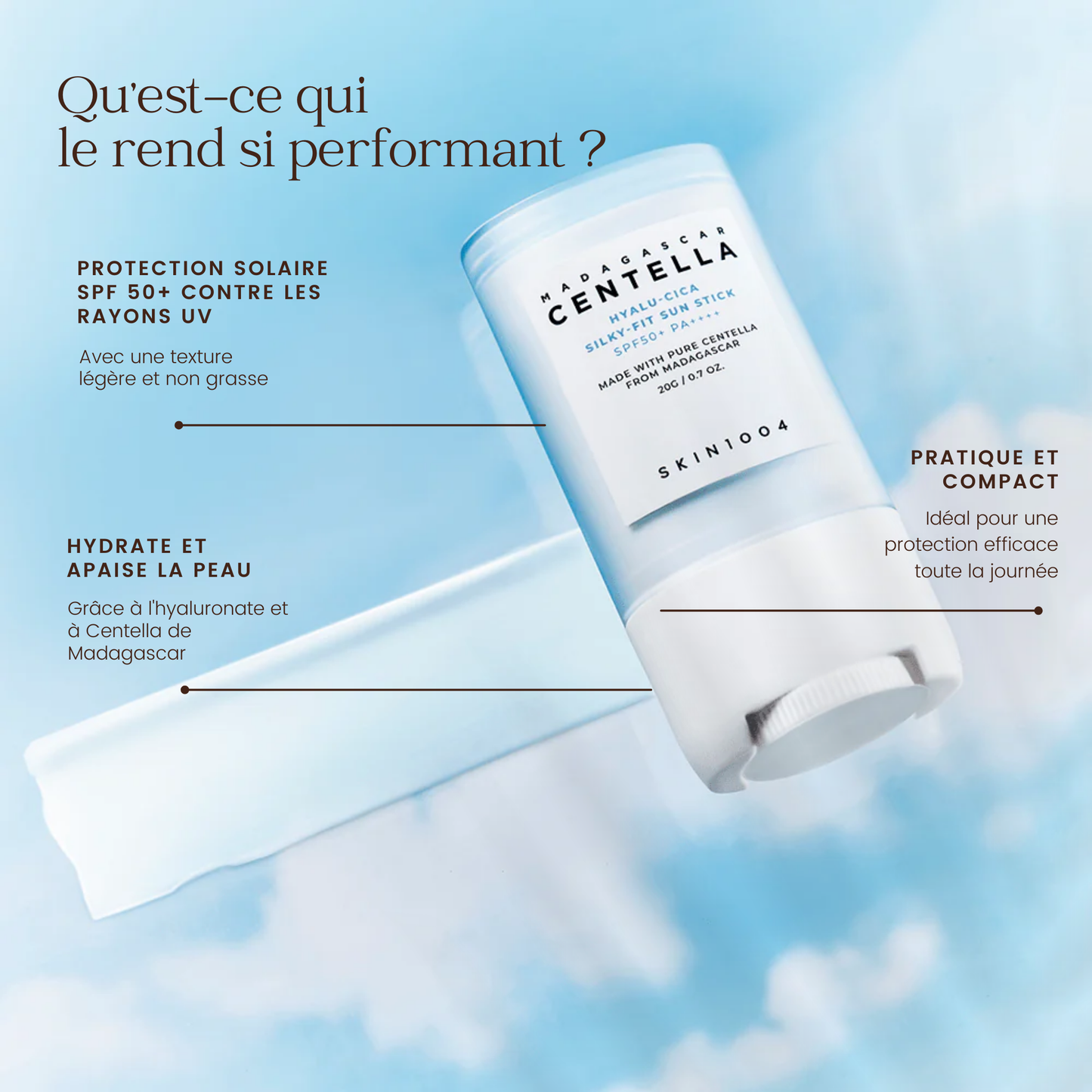 Stick Solaire Silky - Fit Centella Hyalu - Cica de Madagascar de la marque SKIN1004