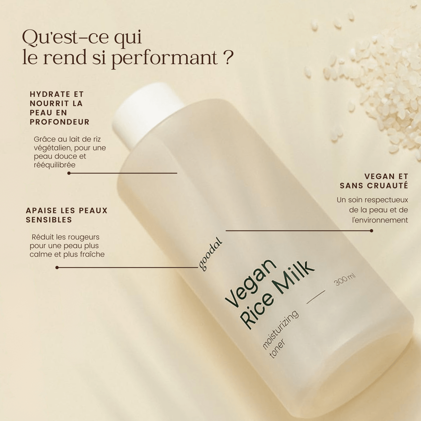 Tonique hydratant au lait de riz végétalien de la marque Goodal