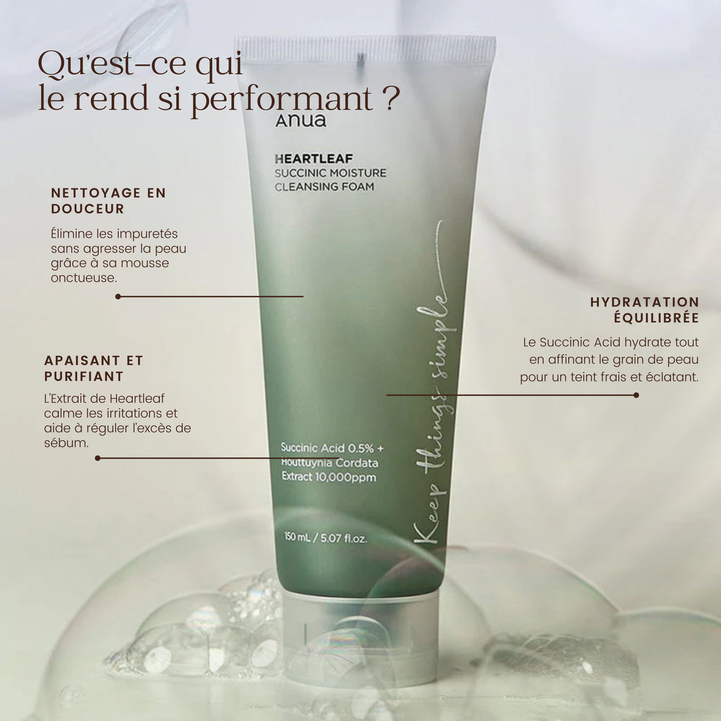 Mousse nettoyante hydratante succinique Heartleaf