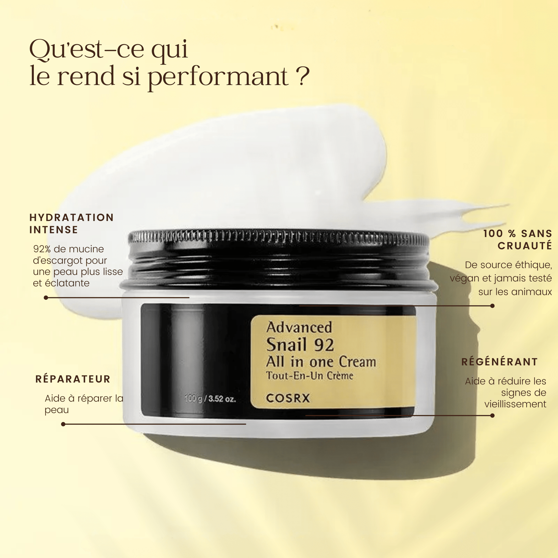 Crème hydratante à l'extrait de bave d'escargot de la marque COSRX