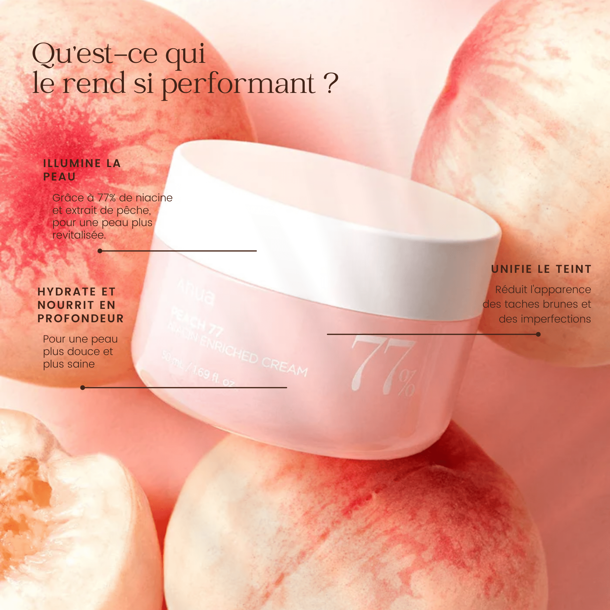 Crème hydratante enrichie en niacine à la pêche 77 de la marque Anua