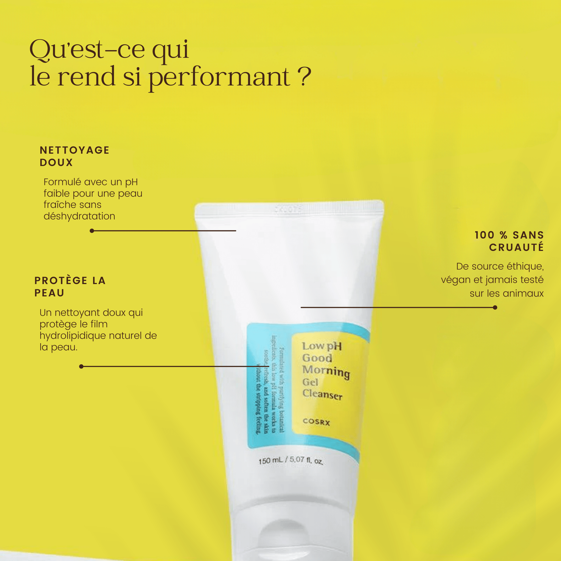 Gel nettoyant à faible pH de la marque COSRX