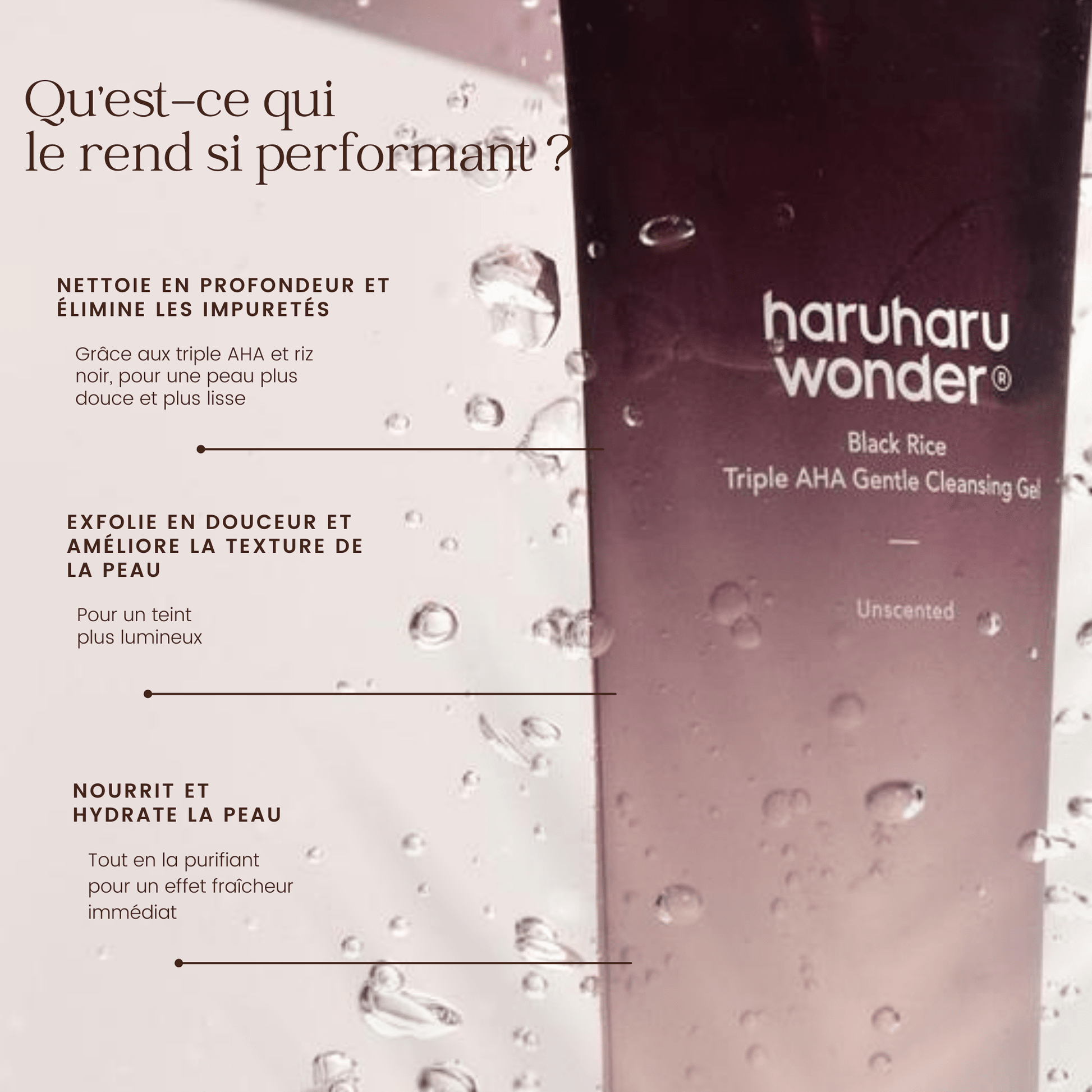 Gel nettoyant doux au riz noir triple AHA de la marque Haruharu WONDER