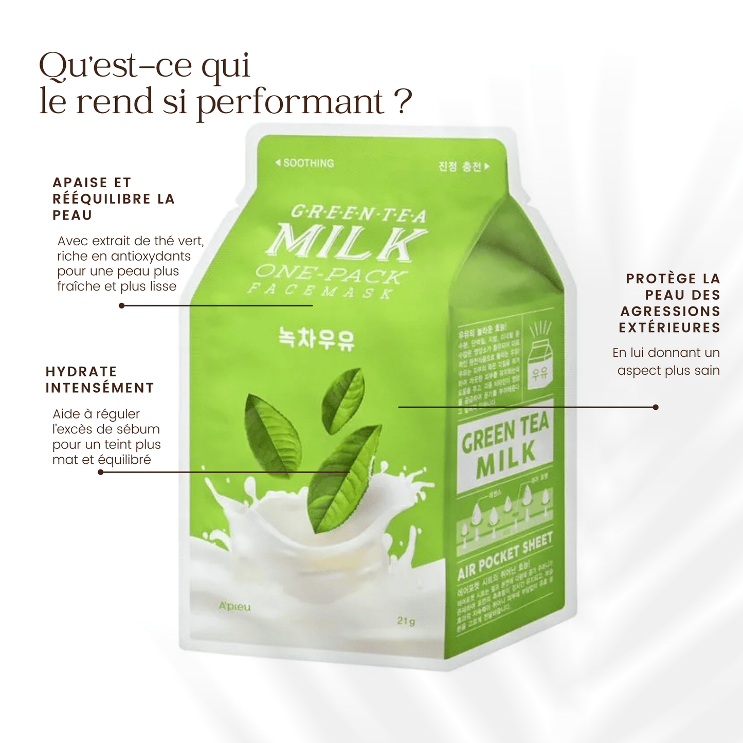 Masque en feuille à base du lait et d'extraits naturels de la marque A'Pieu