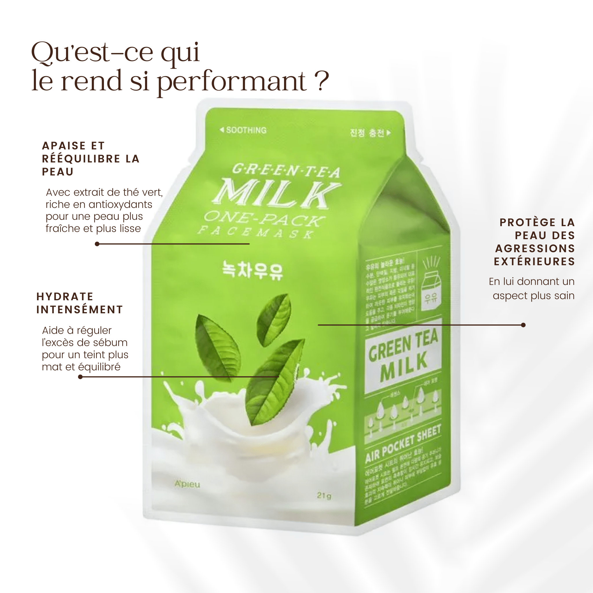 Masque en feuille à base du lait et d'extraits naturels de la marque A'Pieu