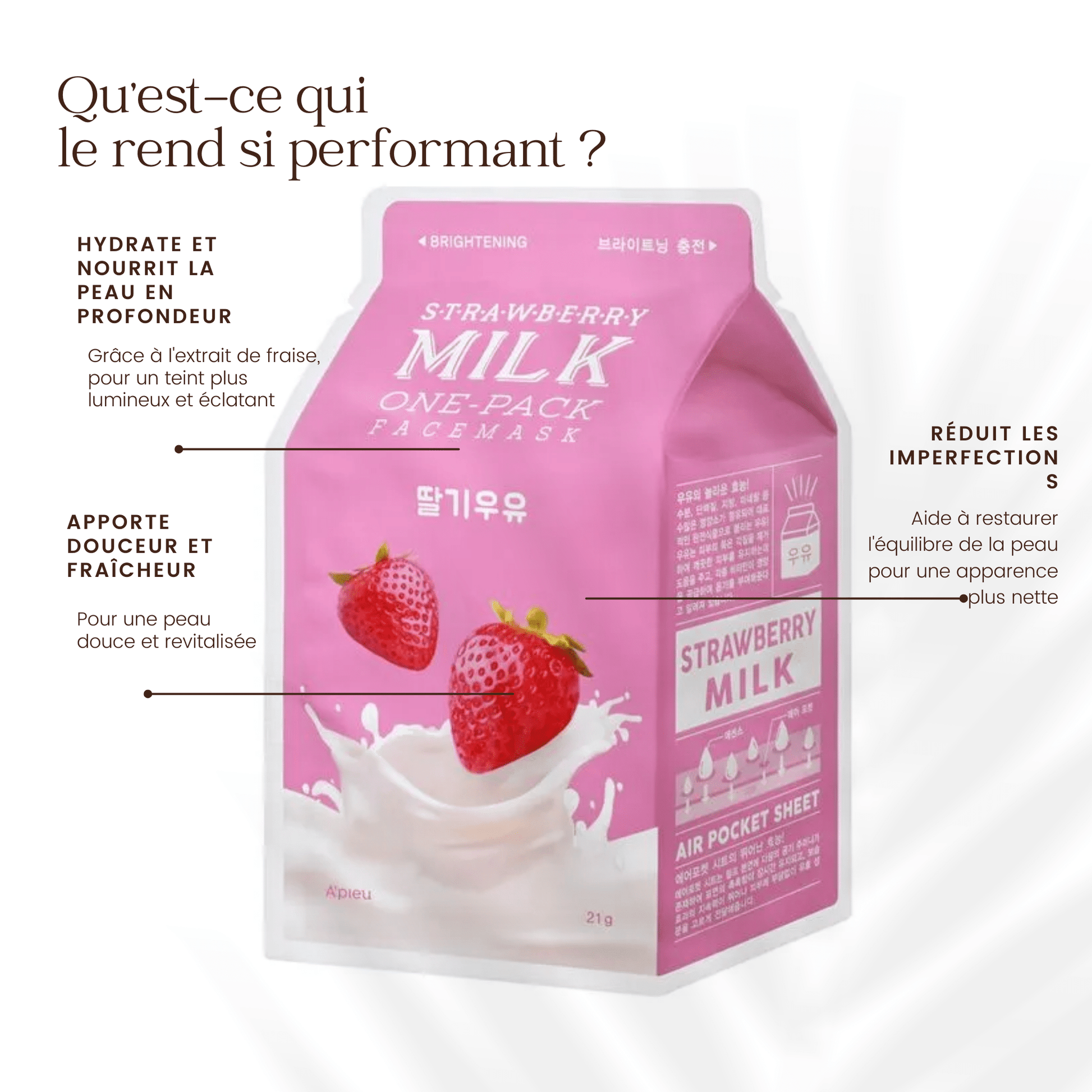 Masque en feuille à base du lait et d'extraits naturels de la marque A'Pieu