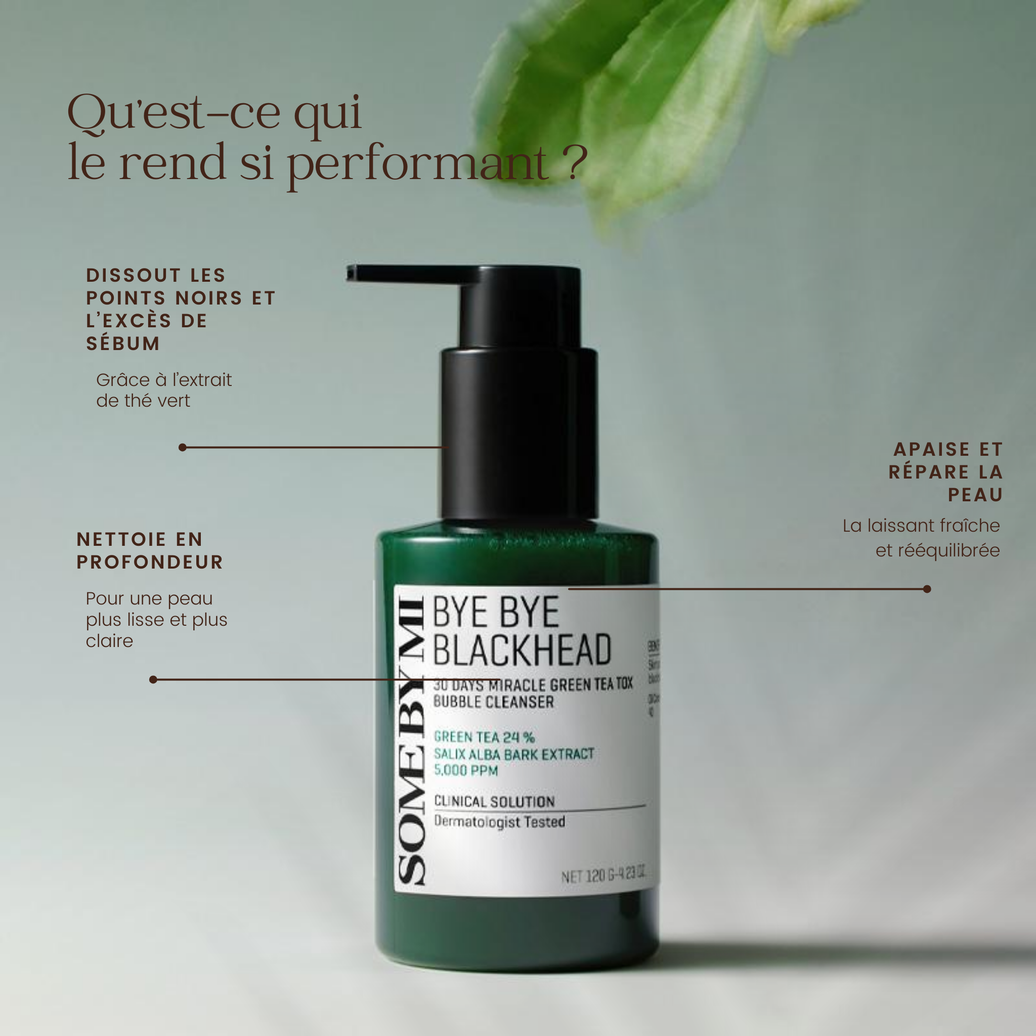 Nettoyant moussant Bye Bye Blackhead miracle 30 jours au thé vert de la marque SOME BY MI