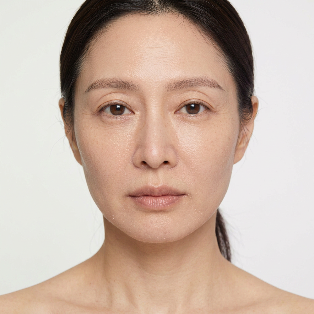 visage femme âgée rides visible et peau sèche 
