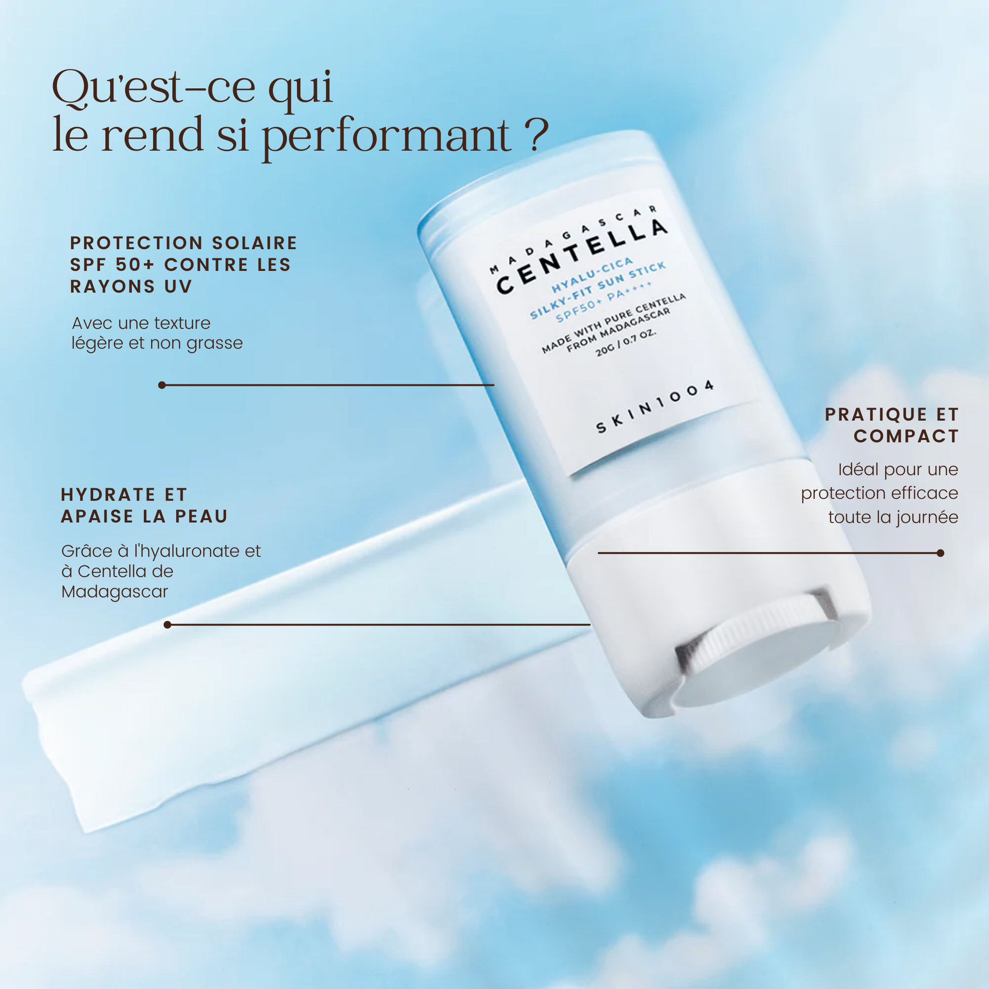 Stick Solaire Silky - Fit Centella Hyalu - Cica de Madagascar de la marque SKIN1004